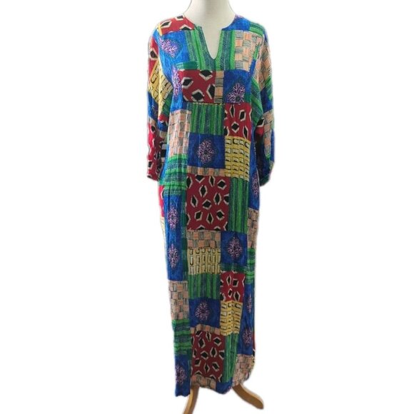 Vtg Kathleen Usherwood Periphery Sz S Patchwork Maxi Dress Boho Artsy Festival - Picture 1 of 8